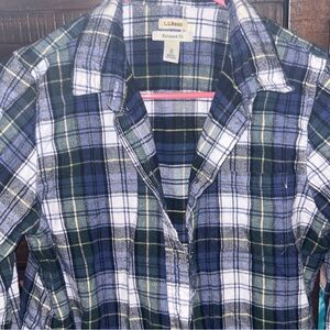 L.L. Bean Relaxed Fit Plaid Shirt - Blue, Green, White